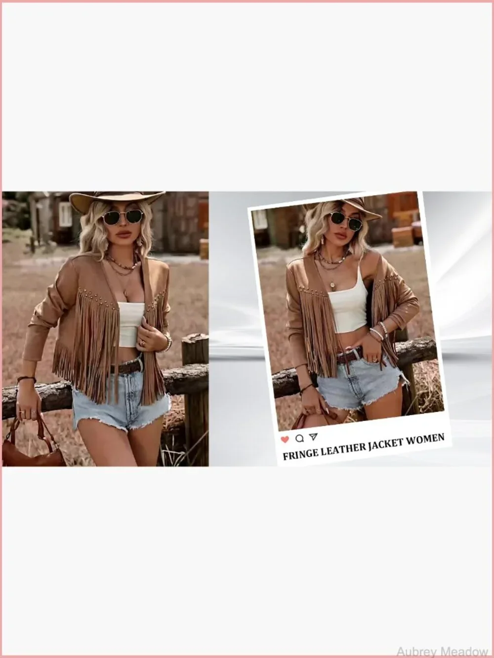 Oversized Fringe Cropped Faux Suede Western Cowgirl Motorcycle Coat with Pockets - Picture 7 of 7